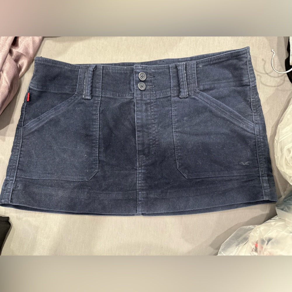 Hollister Corduroy Mini Skirt - Navy Blue - Stretch
